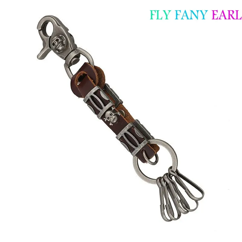 Ретро ручной работы коричневый кожаный воловья Веревка Брелок металлические