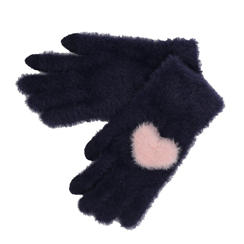 Симпатичные Зимние перчатки для женщин плюшевые теплые с сердечками женские