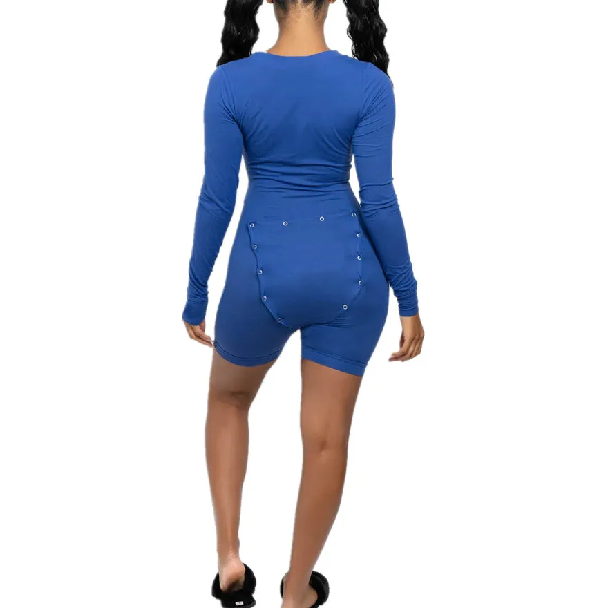 

Summer Ladies' Jumpsuit Hot Sale Style Sexy Fashionable Open Hip Jumpsuit V-Neck Casual Solid Color Jumpsuit