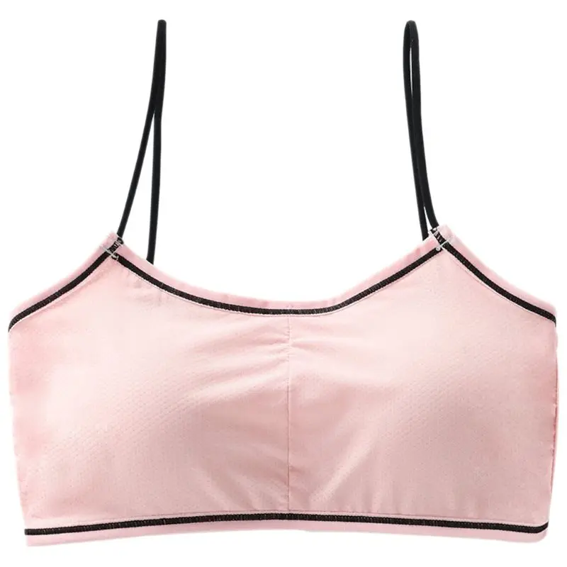 Student Girls Wirefree Sport Mesh Bra Spaghetti Straps Padded Underwear Bralette X3UE