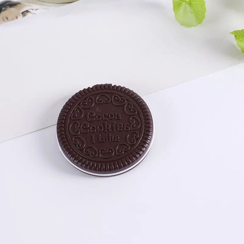 A dark brown Горячее предложение, Новое поступление, Женский инструмент для макияжа, карманное зеркало, зеркало для макияжа, мини, темно-коричневый, милый шоколадный, в форме печенья, с расческой - Цвет: A dark brown