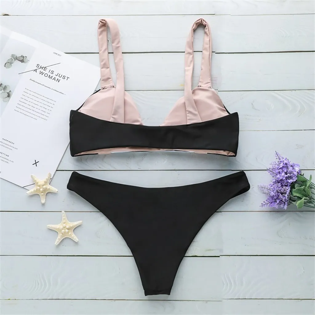 Sling Backless Women's Swimming Suit Splice Striped Print Two Piece Swimsuit Pushups Swimwear Beachwear Aesthetic style |