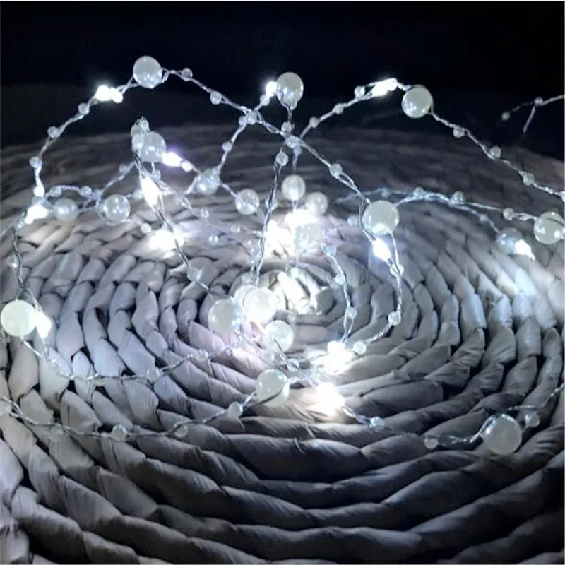 

Vintage 10M Pearl Copper Wire Holiday Lamp AA Battery Operate Flexible LED Fairy String Lights For Wedding Party DIY Light