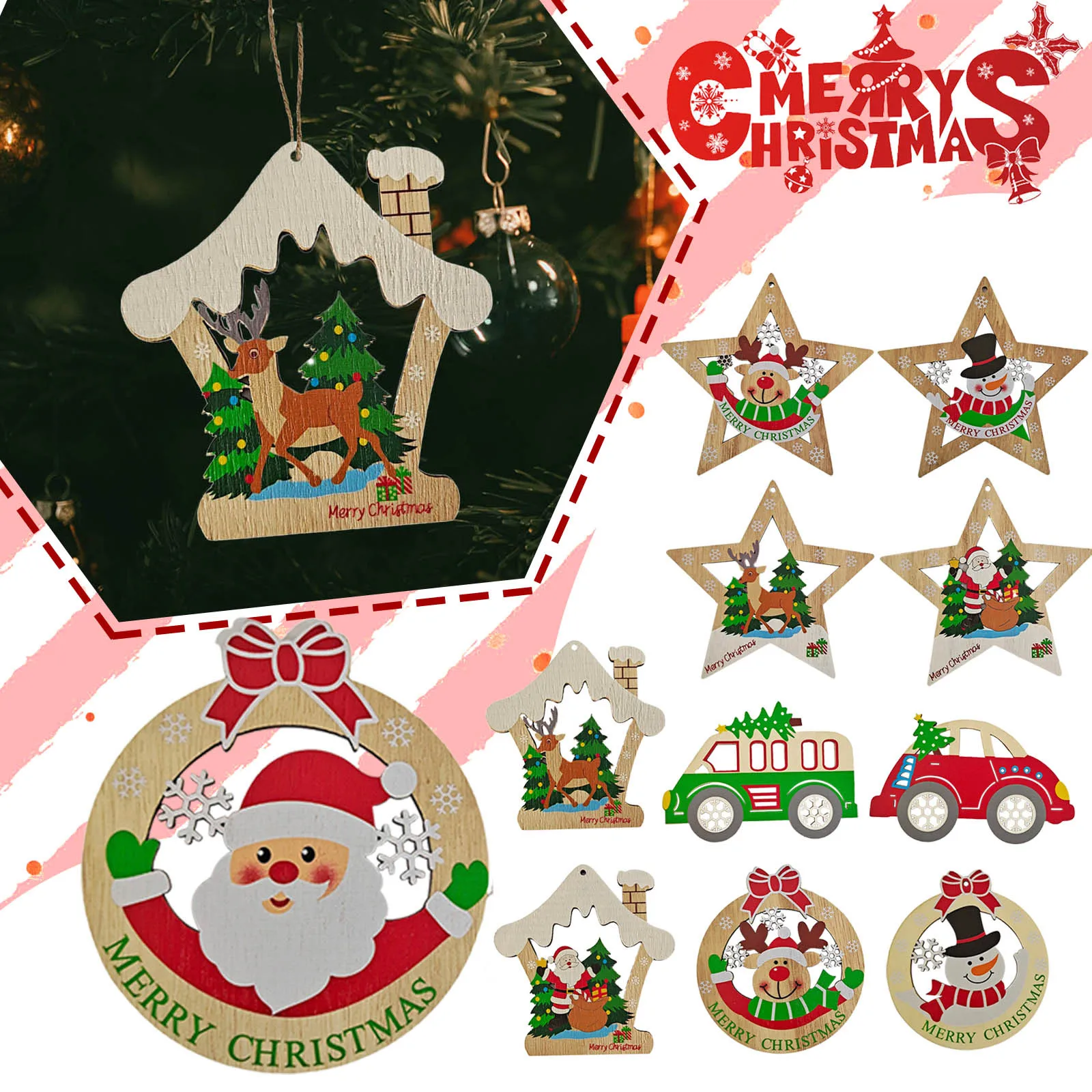 

Santa Claus hangs Christmas Tree Pendant Wooden Christmas Ornaments New Year 2022 Decor Home Decorations Xmas украшение Gift