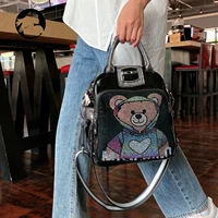 women vegan leather rhinestones bear backpack bag female handbags high street shoulder messenger bag fashion stylish knapsack