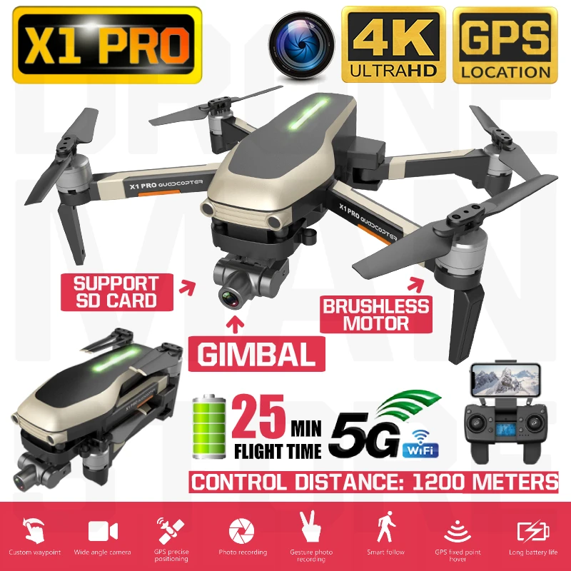 RC Quadcopter X1 Pro Drone 4K GPS HD Gimbal камера с Wi Fi FPV Бесщеточный двигатель SD карта