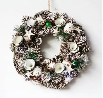 D14." Домашний дверной венок, Рождественский венок, Navidad, украшение, рождественские украшения для дома, Natal, гирлянда, шишка, венок - Цвет: with lights 40cm