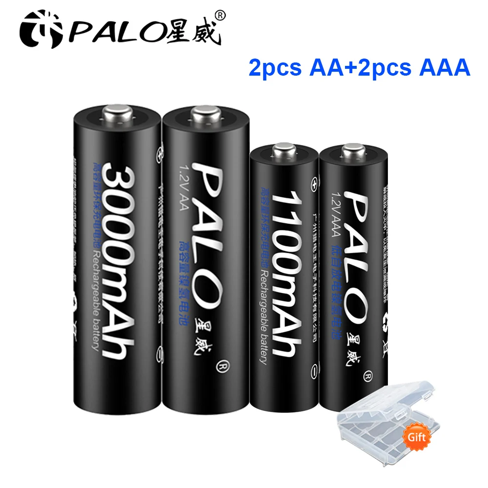 2AA and 2AAA PALO 8 шт. 1,2 V AA перезаряжаемая батарея 3000mah NIMH 1,2 V aa аккумуляторная батарея+ 8 шт. 1100mah AAA батарея для микрофонной игрушки - Цвет: 2AA and 2AAA