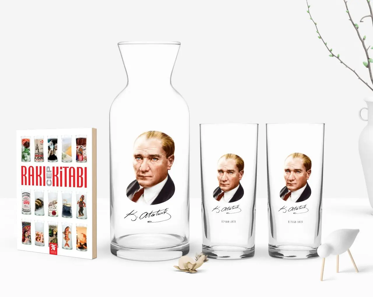

Персонализированные Цветные принты Ататюрк тематические двойной Arrack чашки графин и карманная книжка подарок Seti-12