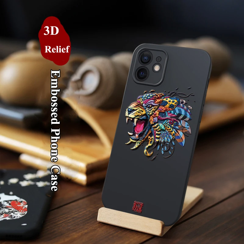 Чехол для iPhone 12 11 Pro Max Mini XS XR X 8 7 Plus SE 2020 рельефный 3D чехол с тигром карпом матовый