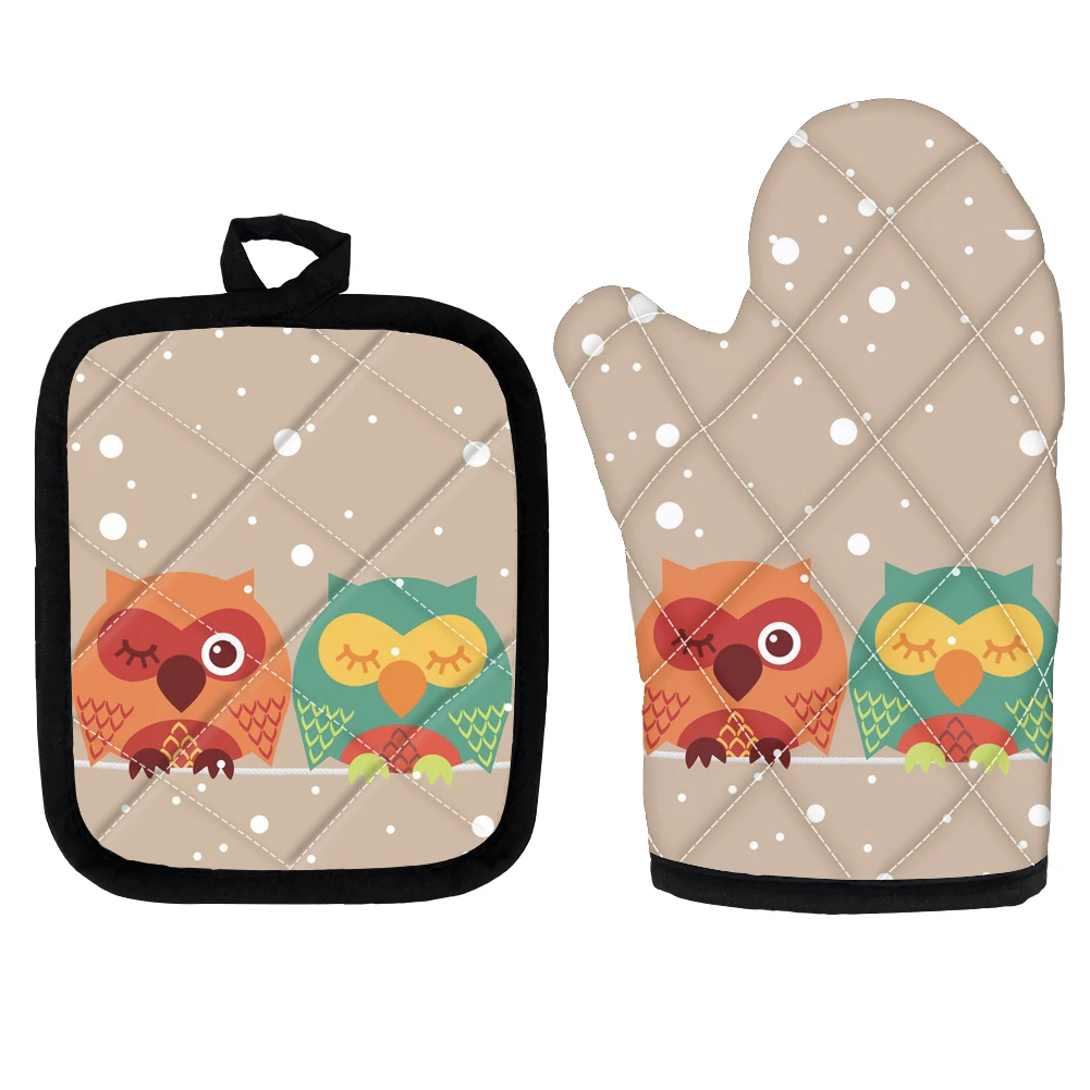 Варежки для кухни духовки перчатки и подкладки гриля с мультяшным принтом совы