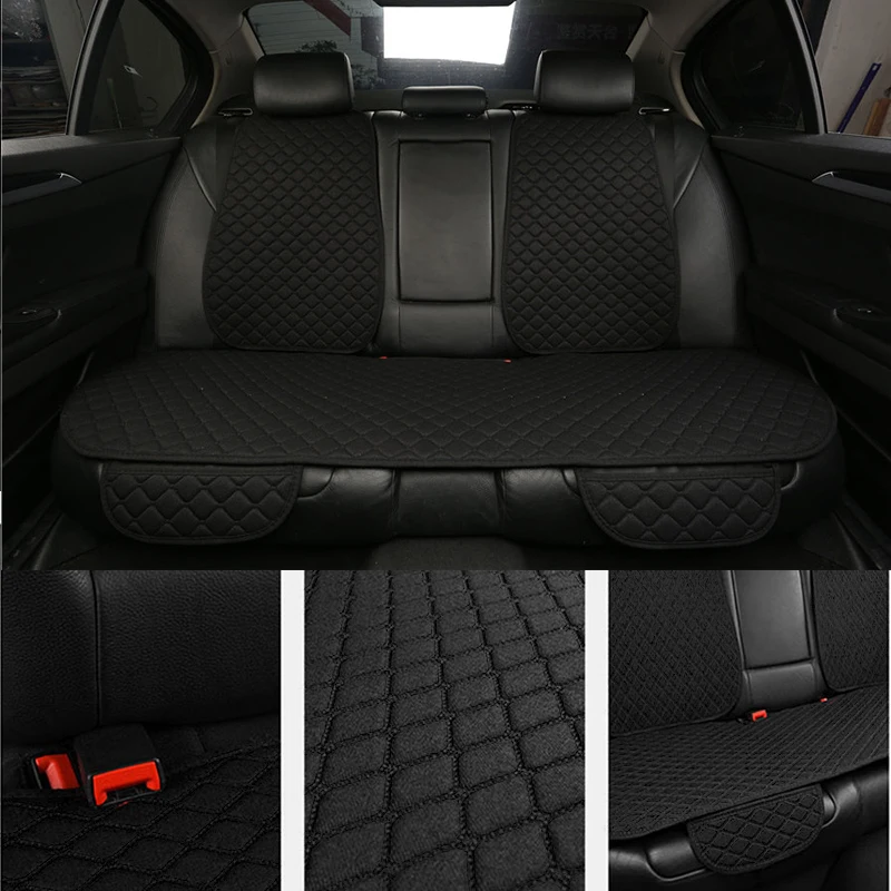 barato Linho Almofada Do Assento Traseiro Traseira Do Carro Mat Pad Protetor De Tampa Do Assento Com Encosto Preto Respirável
