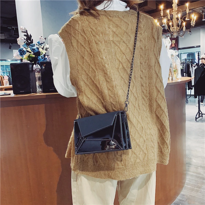 

Scrub Leather+Bright Leather Chains Flap Shoulder Bag for Women Popular Fashion Luxury Handbag Square Small Shoulder Crossbody