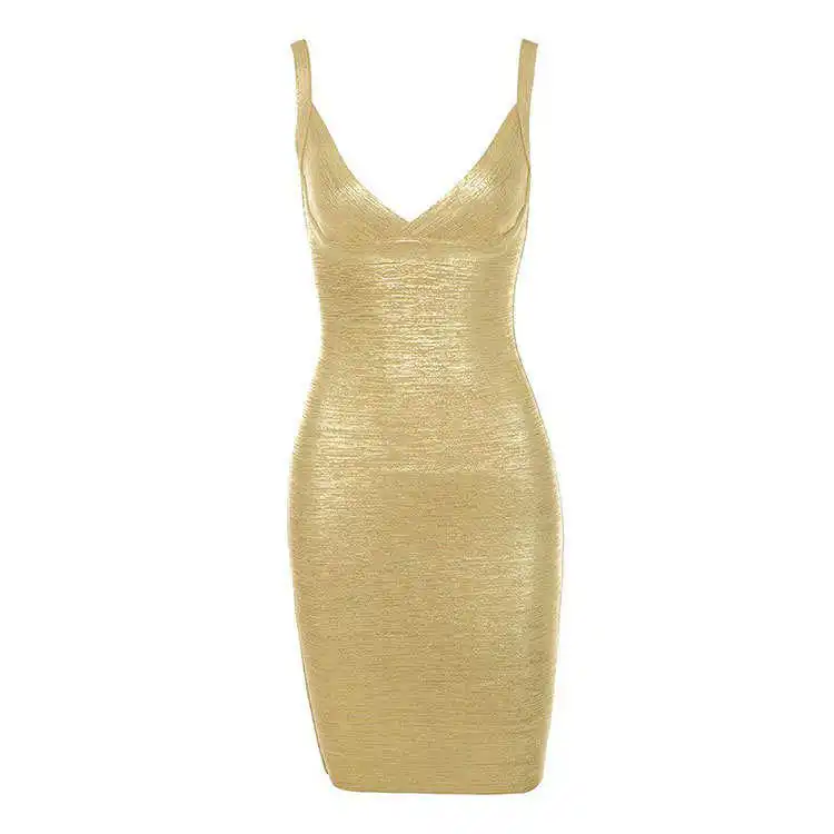 

2021 summer new V-neck sling gilded women's performance party bandage dress