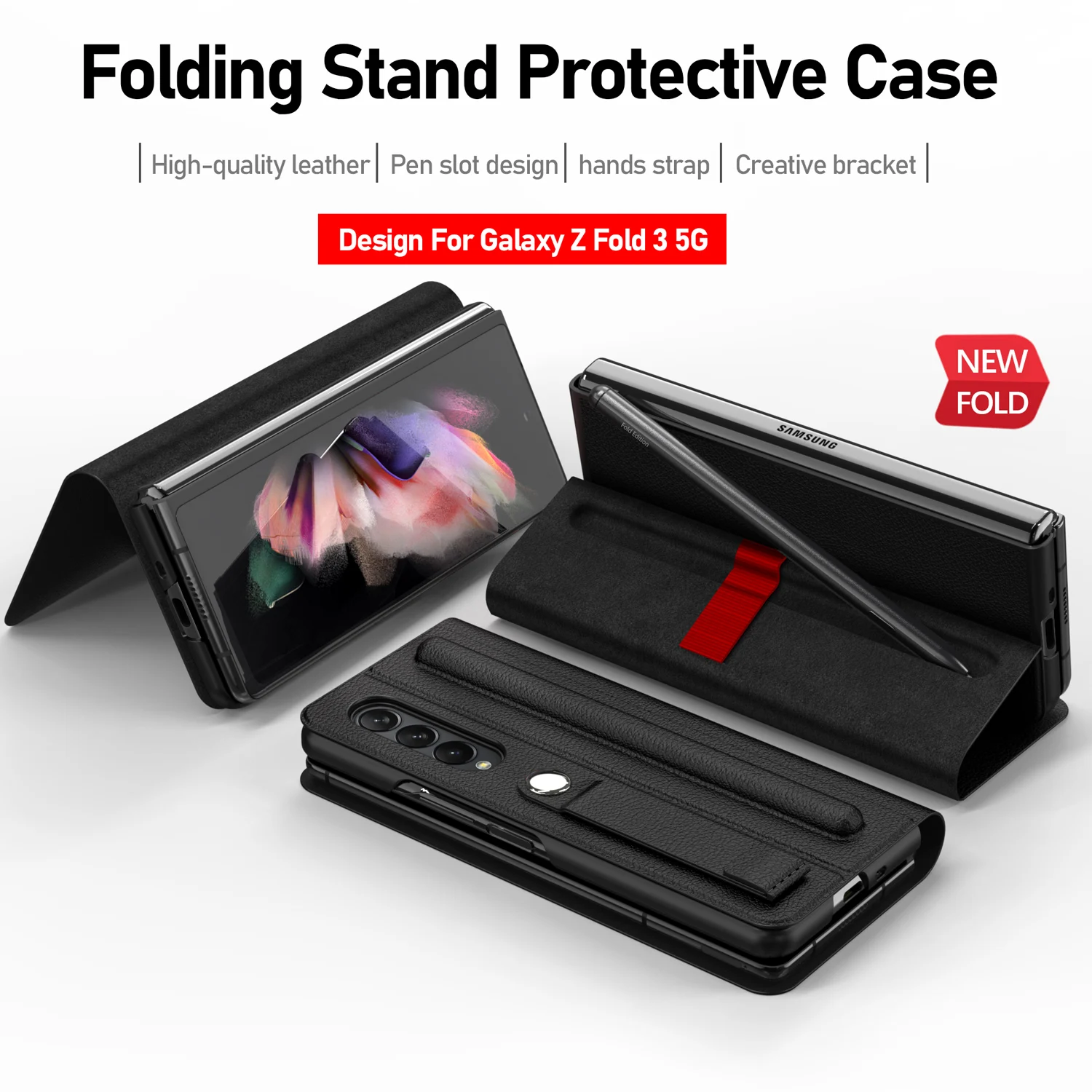 Funda plegable de cuero para Samsung Galaxy Z, carcasa de lujo con ranura para bol&iacute;grafo, Compatible con S Pen Edition, carcasa con soporte para Fold3 F9260-1