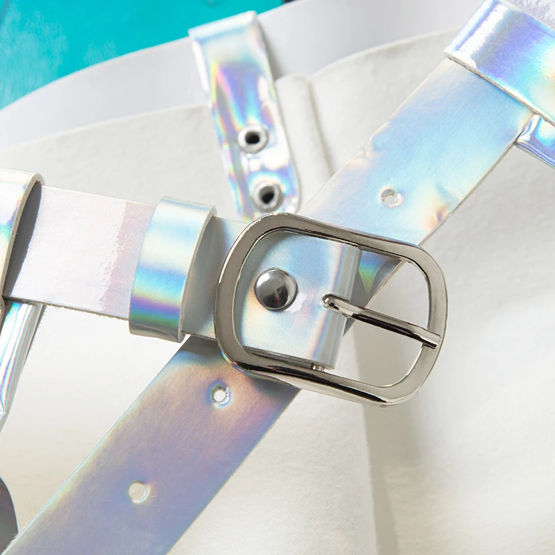 

Women Laser Waist Belt Ladies Adjustable Belt with Rectangular Buckle Punk Style Costume