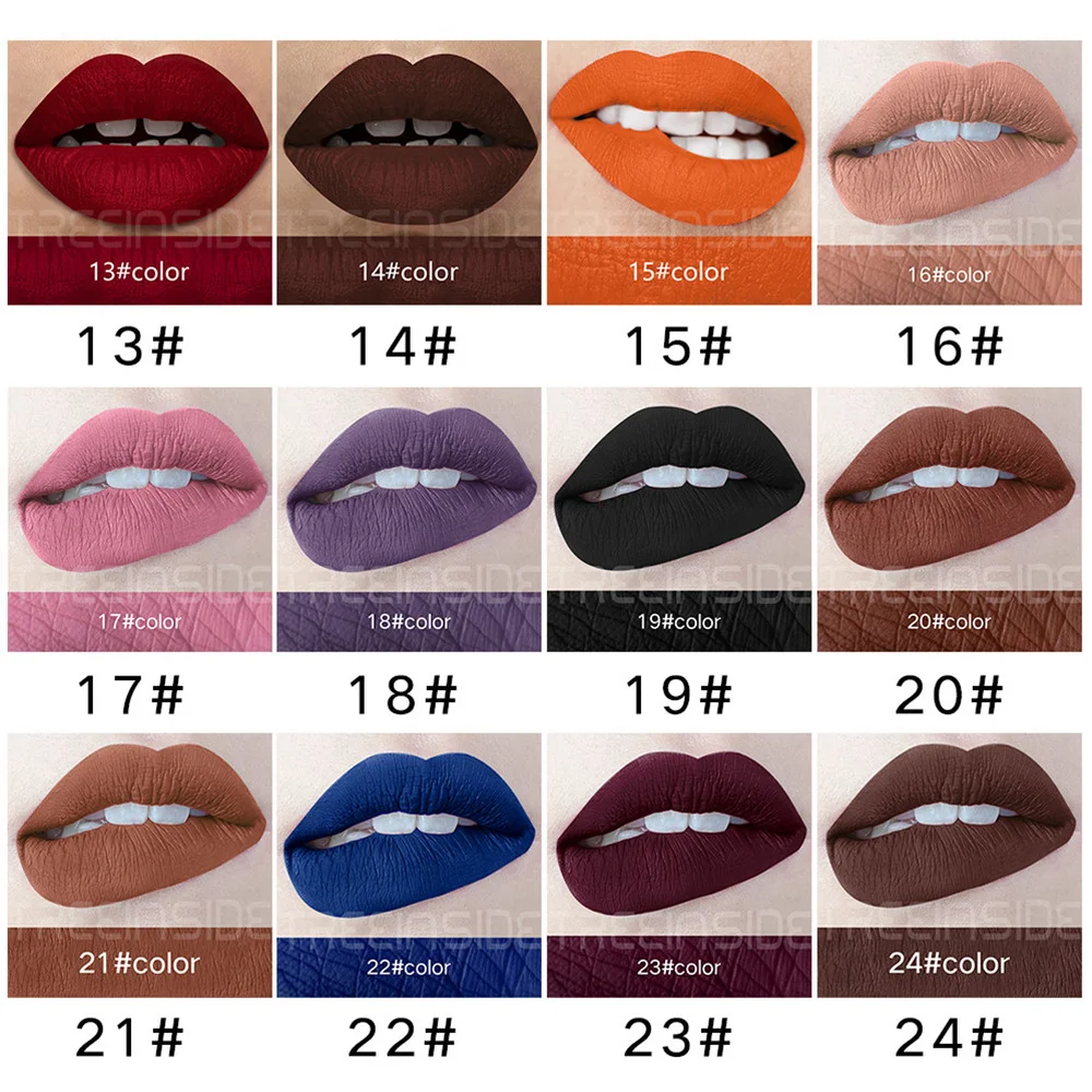24 цвета Жидкие помады для макияжа водостойкие матовые красные губы косметика
