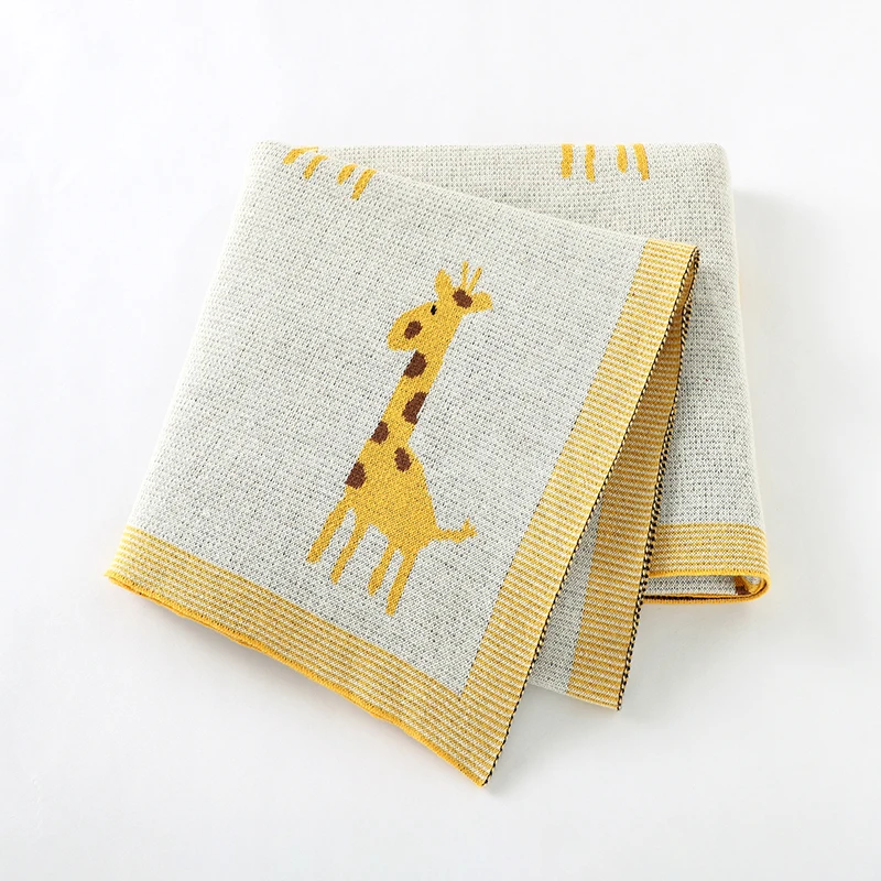 Baby Blanket 100%Cotton Knitted Newborn Girl Boy Bedding Crib Quilts Plaid Cute Giraffe Toddler Stroller Wrap Swaddle Super Soft