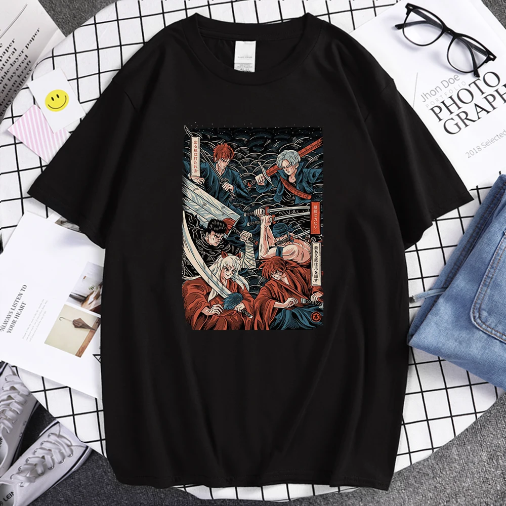 

Мужские модные футболки с принтом меча Inuyasha, новинка 2021, простые мягкие футболки, удобные дышащие футболки для мужчин