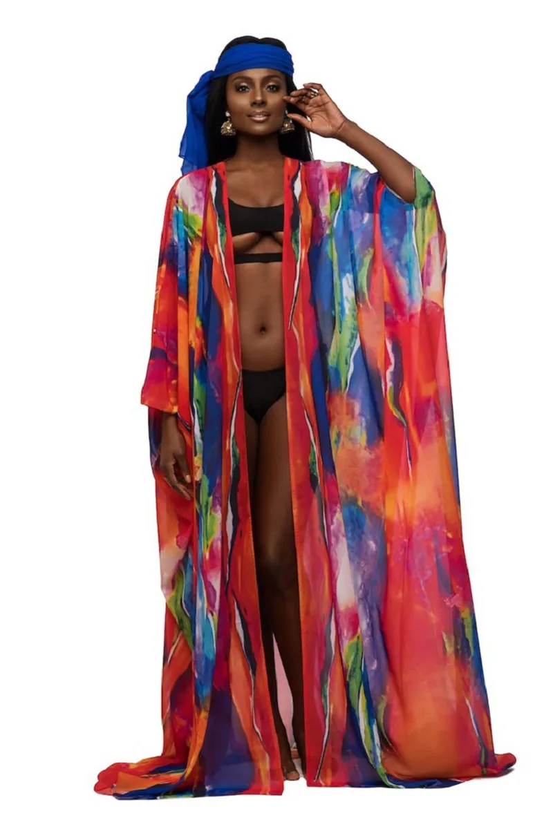 2020 New Women's Beach Wraps Autumn and Winter Fashion Womens Sexy Beach Style Printed Shawl Chiffon Jacket Bikini Cape