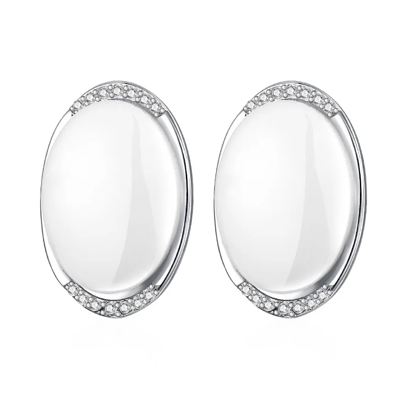 silver white MAIKALE классические круглые серьги-гвоздики из керамики с кубическим цирконием, позолоченные серебряные серьги высокого качества для женщин, подарки для друзей - Окраска металла: silver white