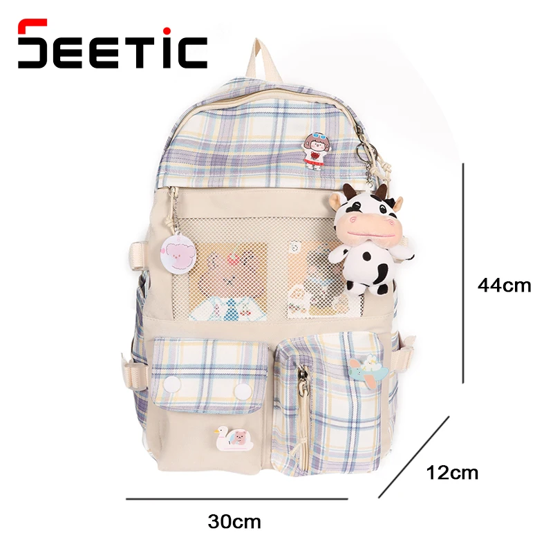 

SEETIC Kawaii Nylon Backpack Female Large Capacity Travel Bag College Laptop Backpack Women Multi-Pocket Backpack For Teenage