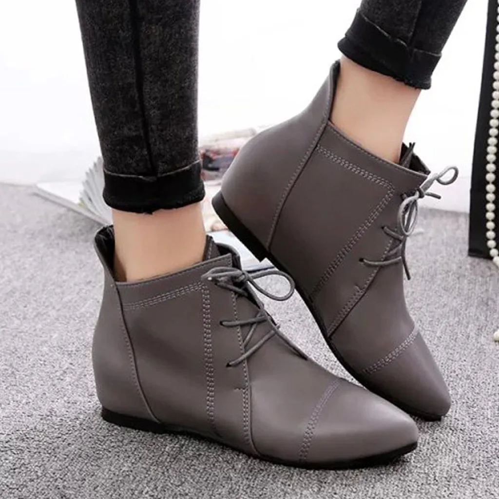 Женские короткие ботинки в британском стиле зимние кожаные на плоской подошве