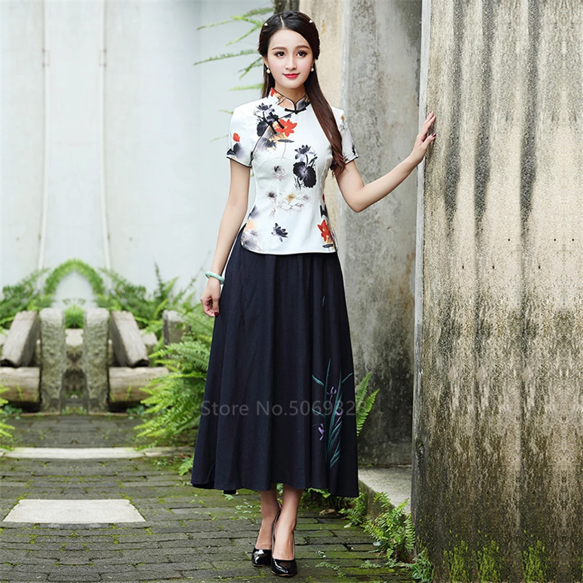 Китайский традиционный Топ чонсам рубашки для женщин плюс размер 4XL Qipao цветочный