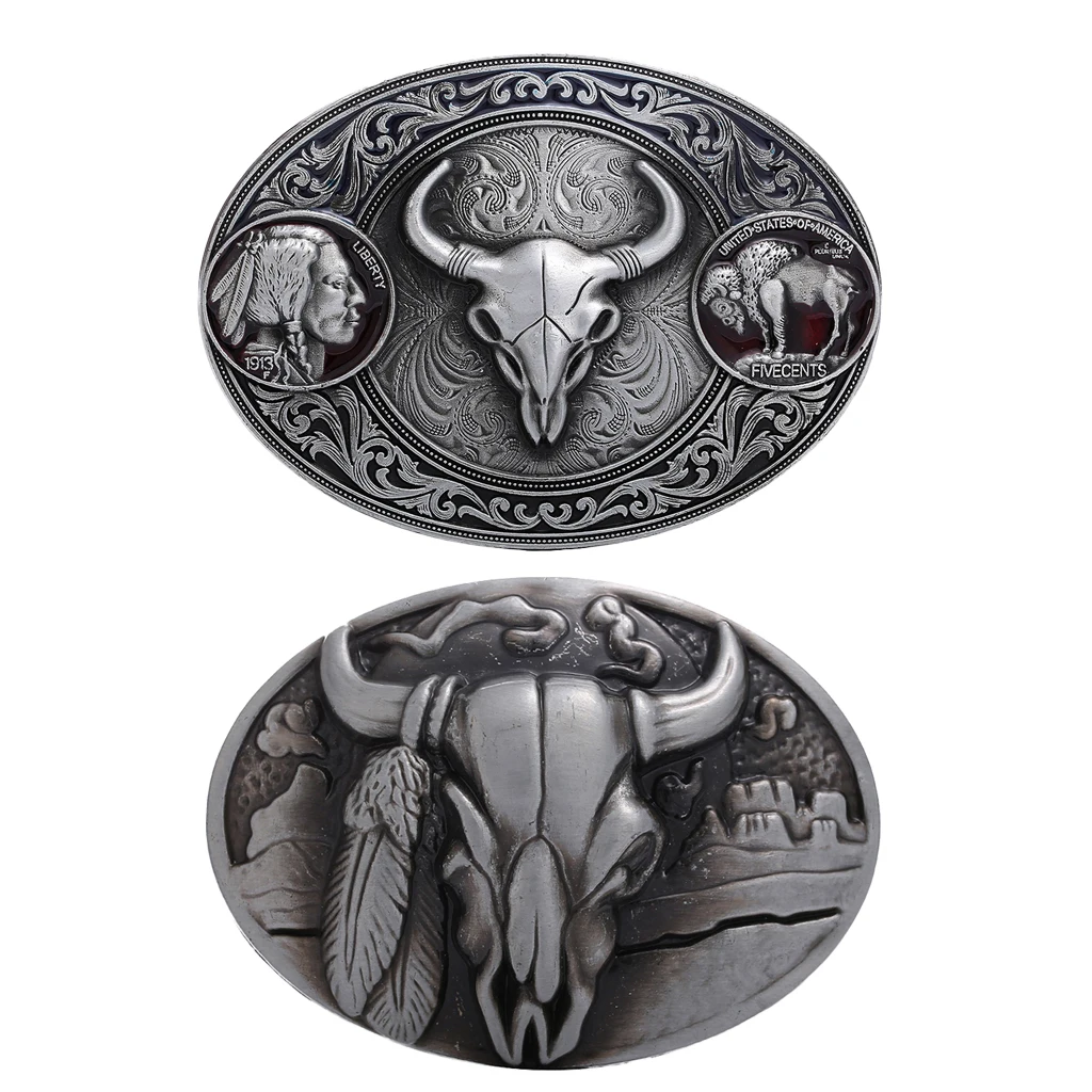 Western Belt Buckle Replacement - Engraved Bull Head Oval Cowboy | Аксессуары для одежды