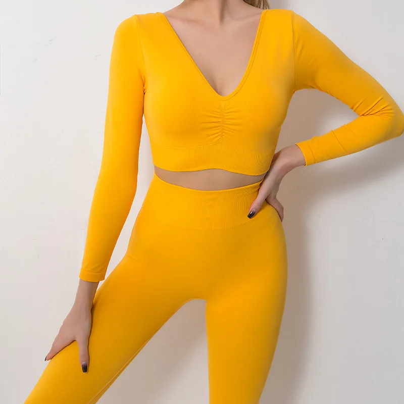 

Женский спортивный костюм для спортзала, комплект для йоги, спортивная одежда для тренировок, костюм для фитнеса 4 цветов, эластичные леггин...