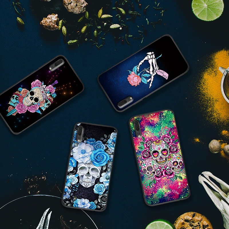 Для huawei Y6 Y7 2018 Y9 Prime 2019 Коврики 10 20 Pro Nova2 3 4 Lite Nova 2i 3i 5i розы череп Мягкий силиконовый