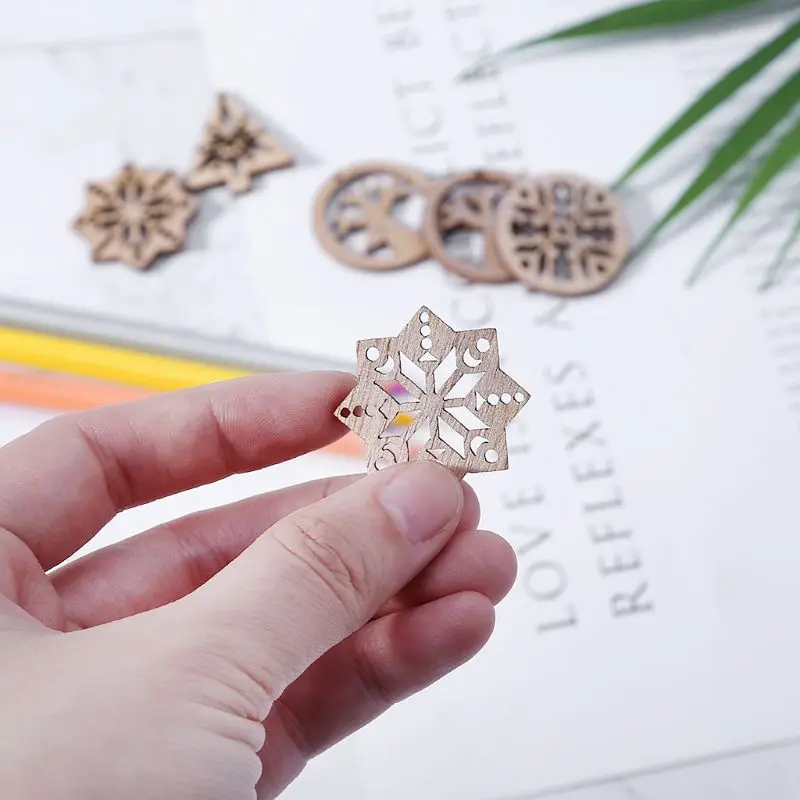 50 шт. лазерная резка дерева украшение деревянная снежинка форма ремесло