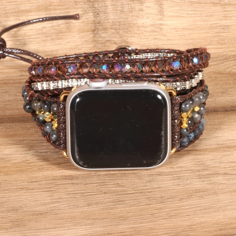 Ремешок из натурального камня черный лабрадорит ремешок для наручных часов в