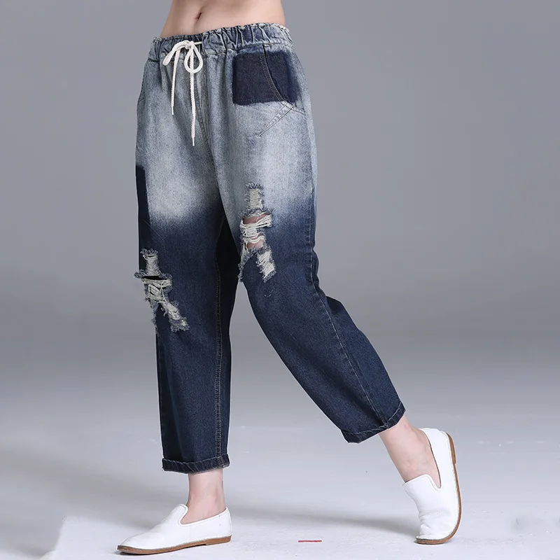 Женские джинсовые Рваные Джинсы бойфренда свободные винтажные джинсы с высокой