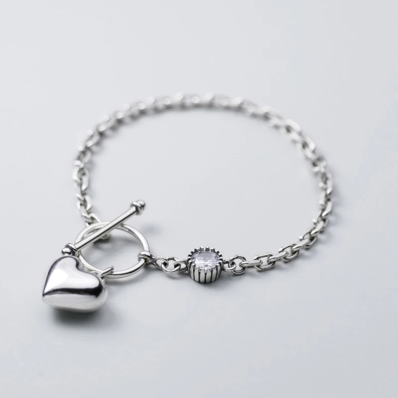 Colusiwei Vintage 925 Sterling Silver Sparkling CZ Love Hearts Round Chain Charm Bracelet Bangle for Women Original Jewelry | Украшения и