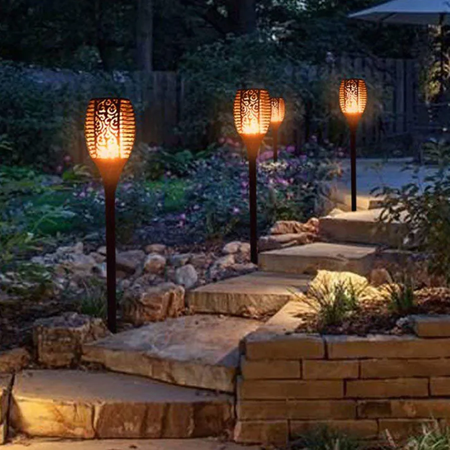 

Solar Powered Flame Flickering Torch Light Outdoor Waterproof Dancing Flame Solar Lights Garden Fence Pathway Tiki Torches Lamp