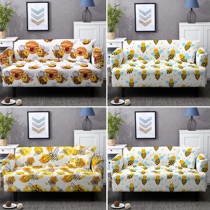 

Bee Dragonfly Insect Design Elastic Corner Sofa Covers For Living Room 1/2/3/4 Seat Couch Cover Washable Dust-proof Slipcover
