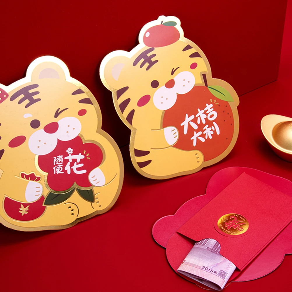 

6Pcs Adorable Cartoon Tiger Red Envelope Good Fortune Money Bag Auspicious Bag