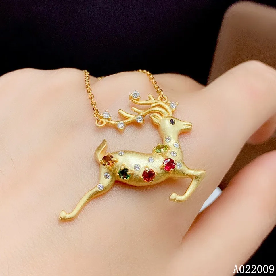 KJJEAXCMY fine jewelry 925 Sterling Silver inlaid natural Tourmaline popular girl deer new Pendant Necklace support test