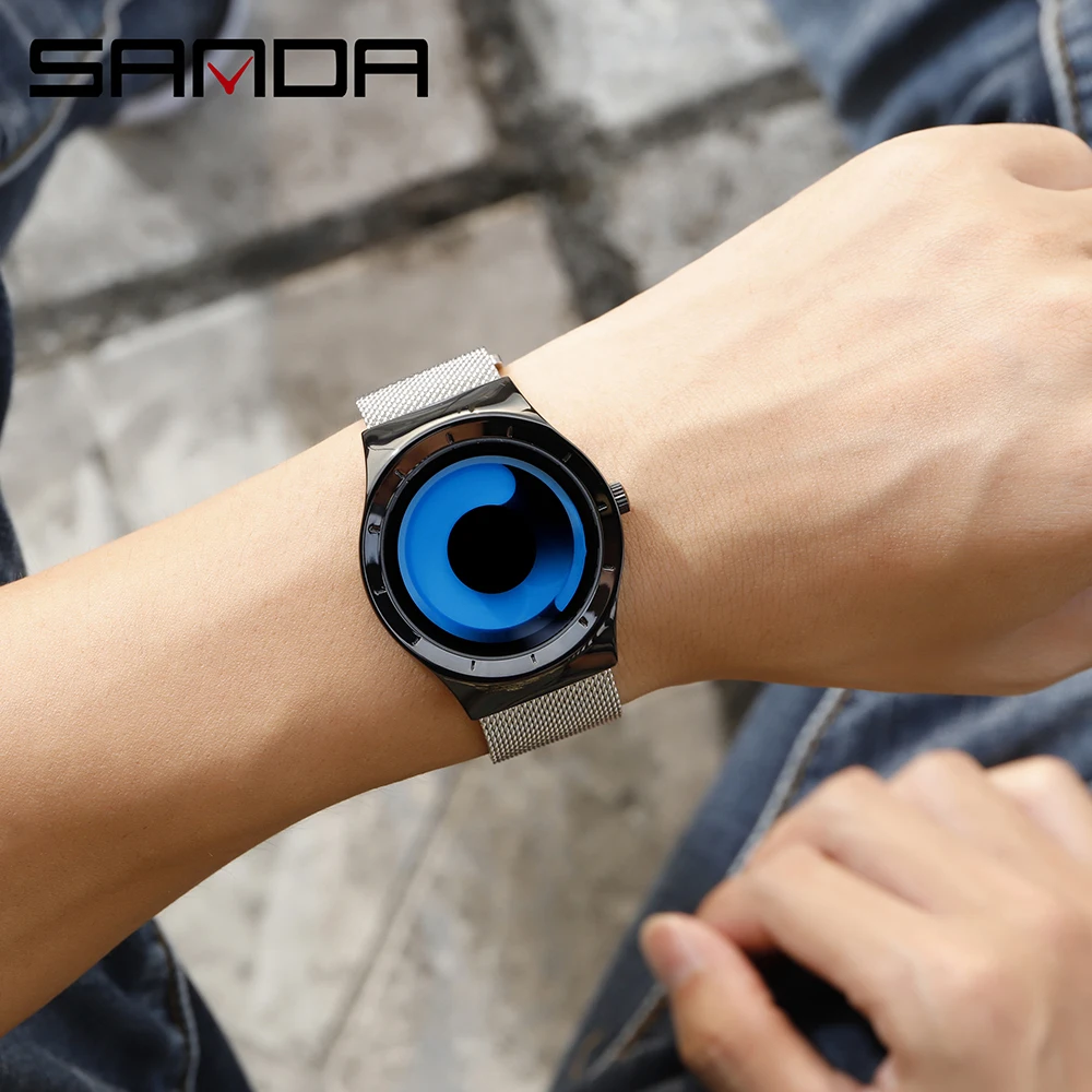 Мужские кварцевые часы SANDA модные водостойкие со стальным ремешком и градиентным