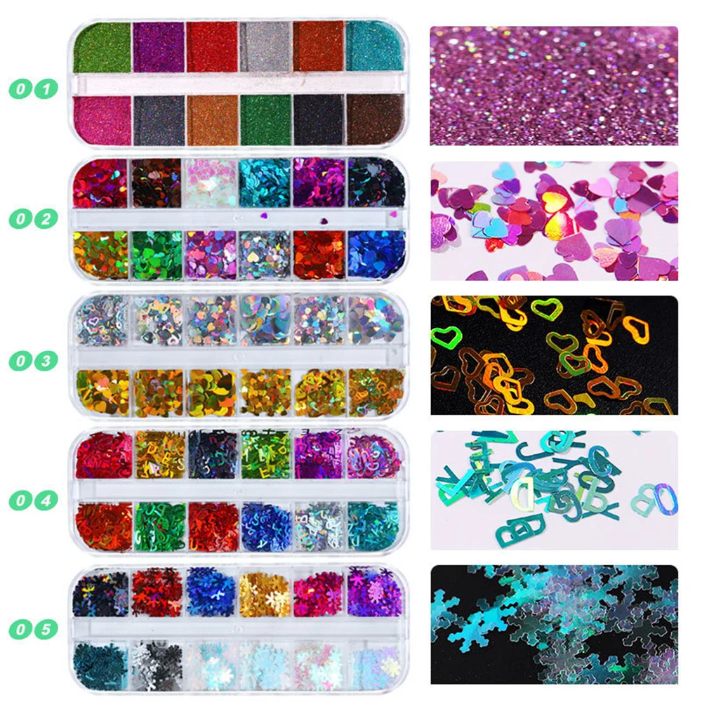 

1 Set Mixed Color 3D Ultrathin Sequins Nail Glitter Flakes 1/2/3mm Sparkly DIY Tips Dazzling Paillette Nail Art Decorations