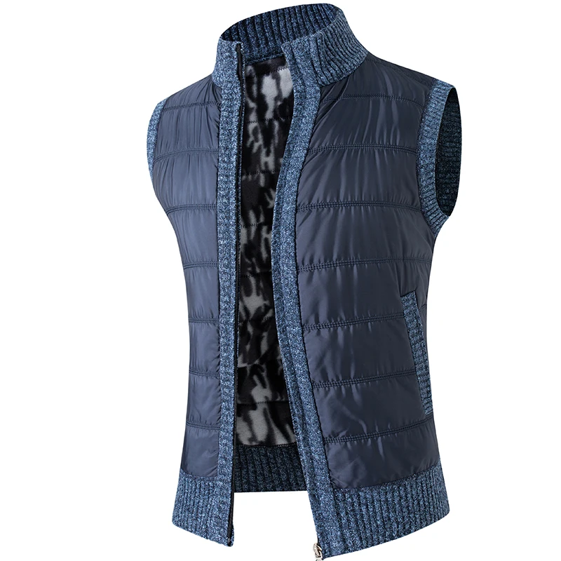 Men's Knitted Vest Sweater Sleeveless Spring Autumn Jacket 3XL Winter Warm Slim Fit Fashion Patchwork Clothing Zipper Cardigan
