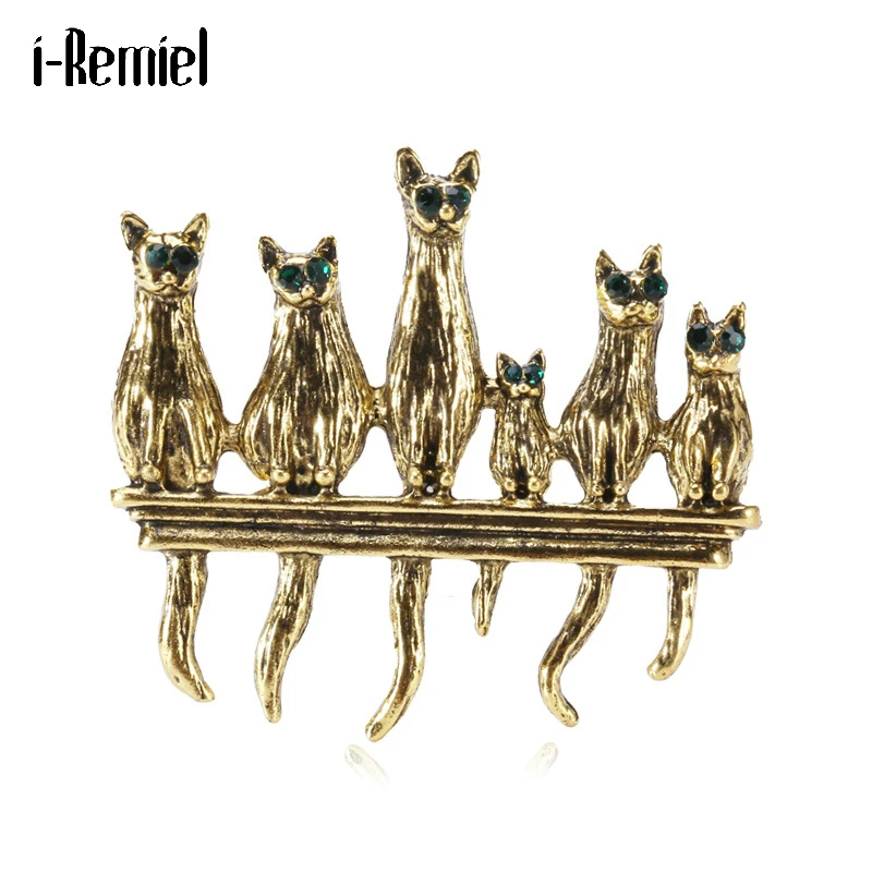 

Vintage Cat Family Brooches Animal Design Jewelry Suit Coat Lapel Pin Brooch Metal Women Clothing Accessories Christmas Gifts