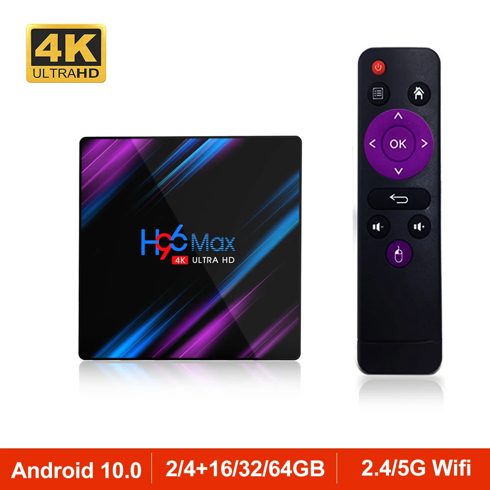 ТВ приставка H96MAX Android 10 0 четырехъядерный процессор RK3318 64 бит 2 4 ГГц/5 8 ГГц Wi Fi BT 4K HD