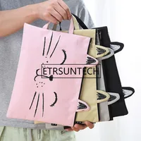 300pcs/lot Large Cute Cat Zipper Canvas Bag Student Stationery Cartoon Paper Receiving Bag Handbag  A4 Paper Zipper Handbag