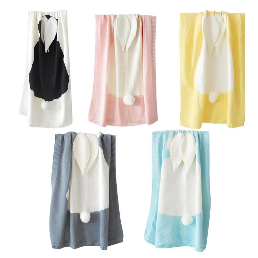 Милое вязаное одеяло с заячьими ушками трехмерный мягкий удобный детский