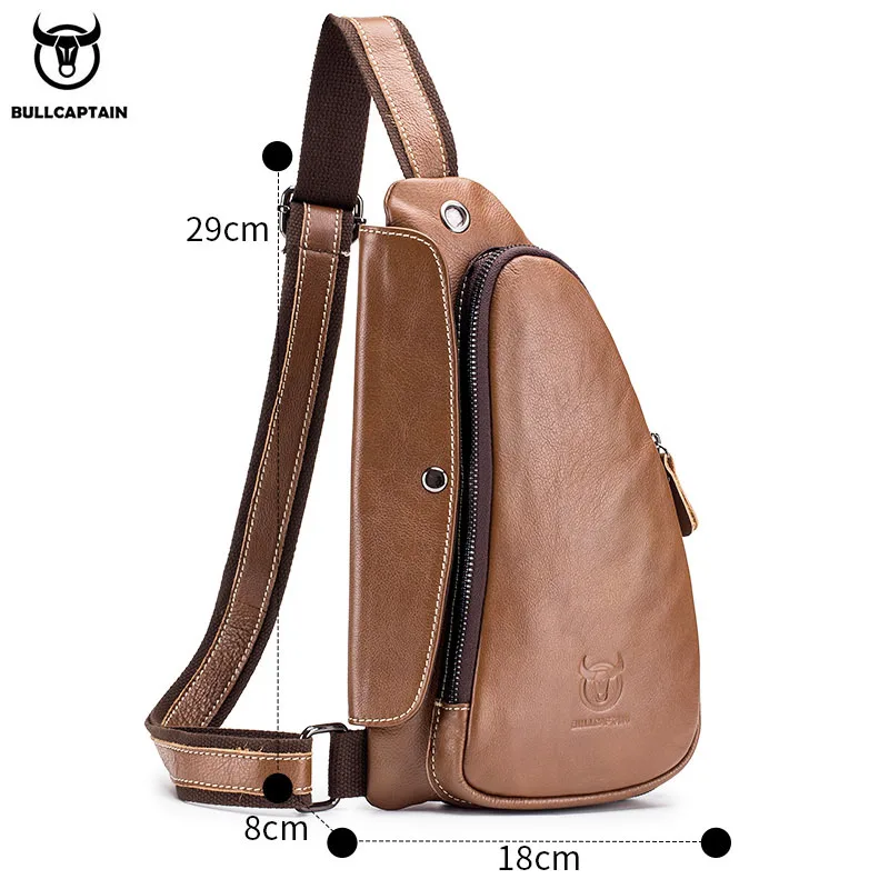 BULLCAPTAIN men's leather retro fashion chest bag first layer cowhide messenger bag outdoor sports leisure multifunctional bag