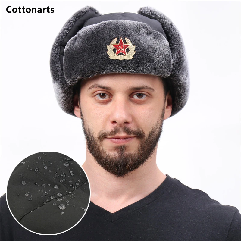 Sombrero de invierno con máscara para hombre, gorra de bombardero Ushanka, impermeable, cálido, engrosado, con solapa en la oreja, Ruso