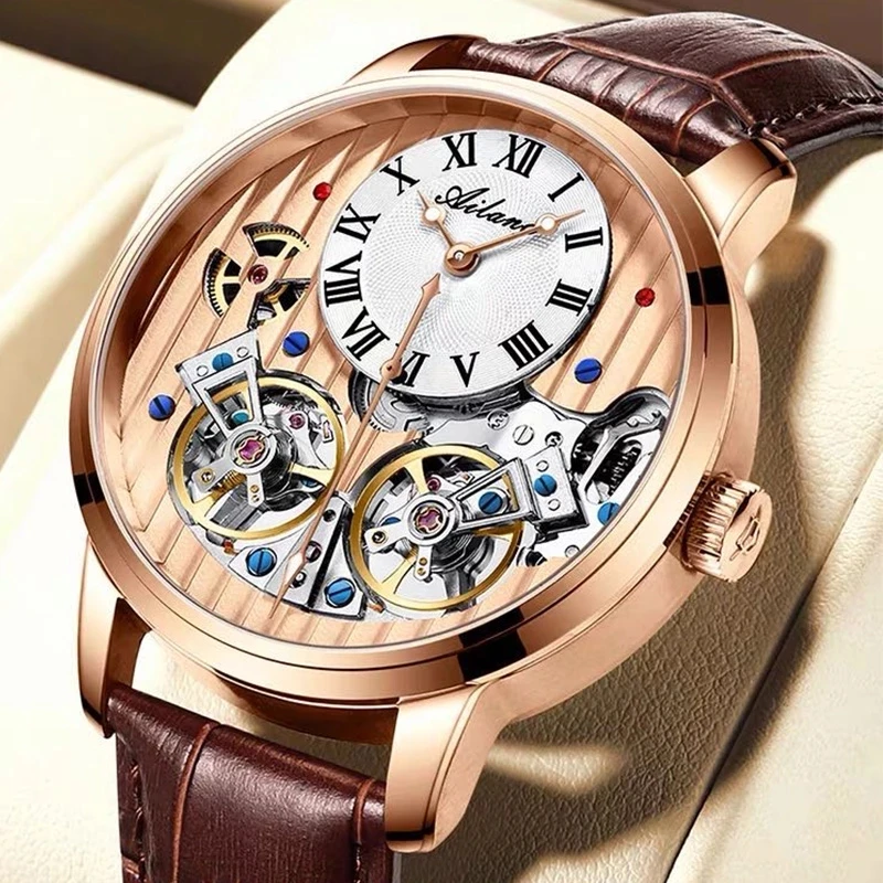 

AILANG Fashion Men's Top Brand Luxury Tourbillon Automatic Mechanical Watch Luminous Waterproof Leather Relogio Masculino 8821A