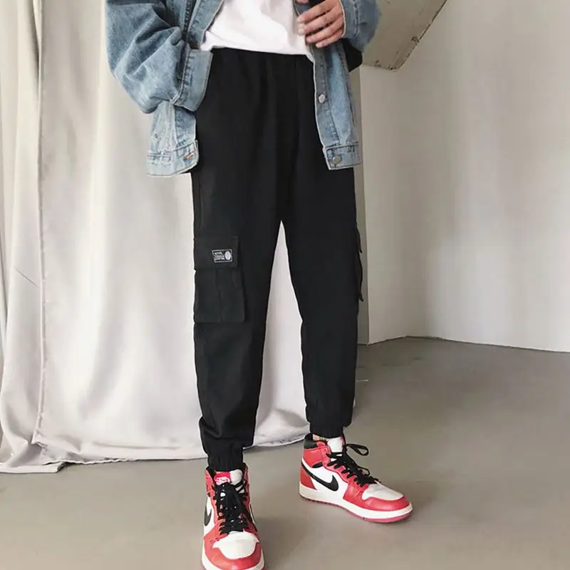 harajuku zipper streetwear women casual harem pants with chain solid black pant cool fashion hip hop long trousers capris | Женская
